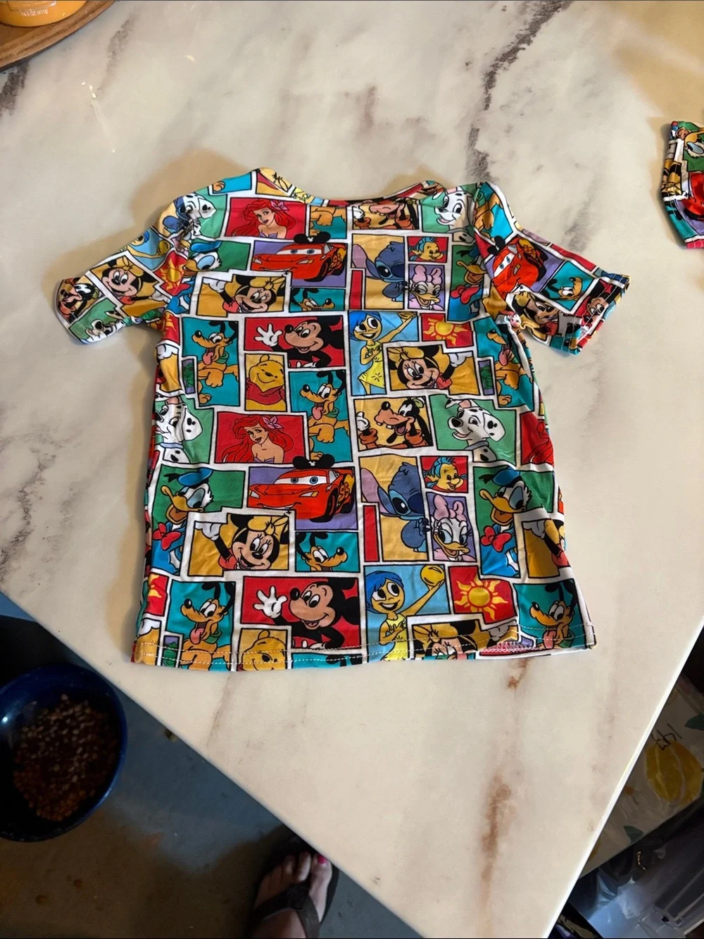 Disney Multi-Character Panel Short Sleeve Pajama Set - Red, Blue, Yellow, Green